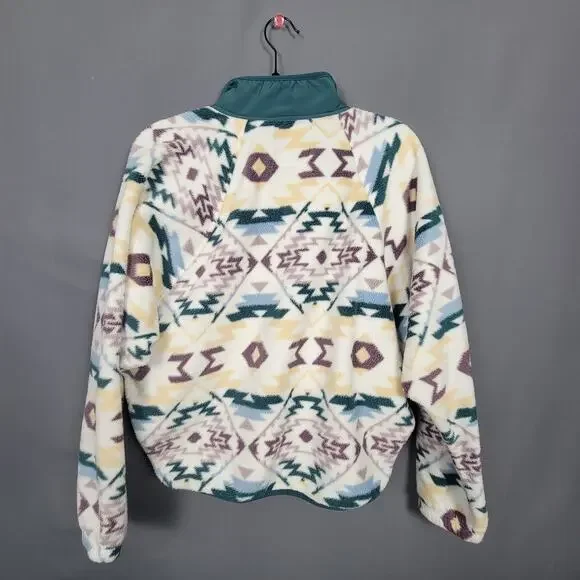 RSQ Fleece Pullover Jacket Aztec Southwestern Quarter Snap Mock Neck - Picture 2 of 10